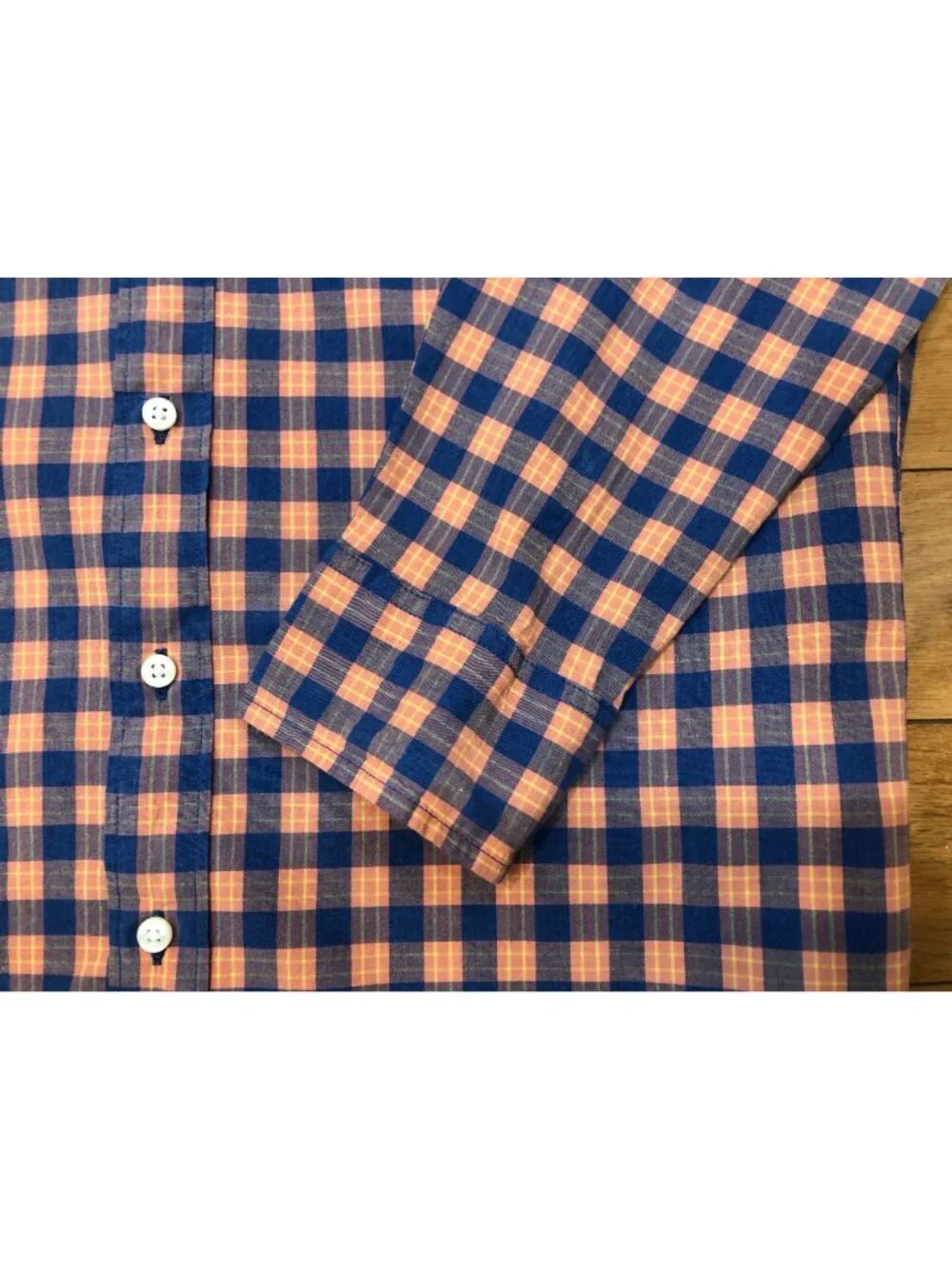 J Crew Slim Untucked Organic Cotton Orange Blue Plaid Button Front Shirt Size M